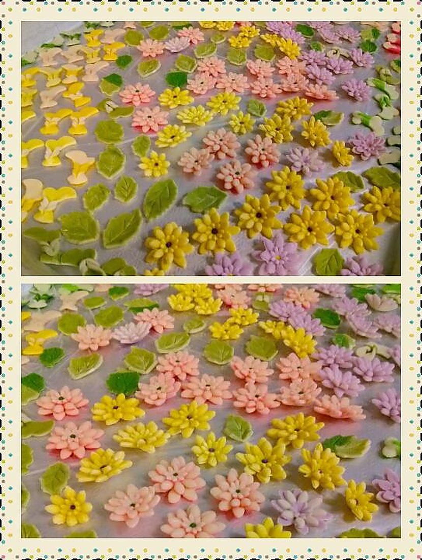 Sheets of flower-shaped dasik pressed cookies