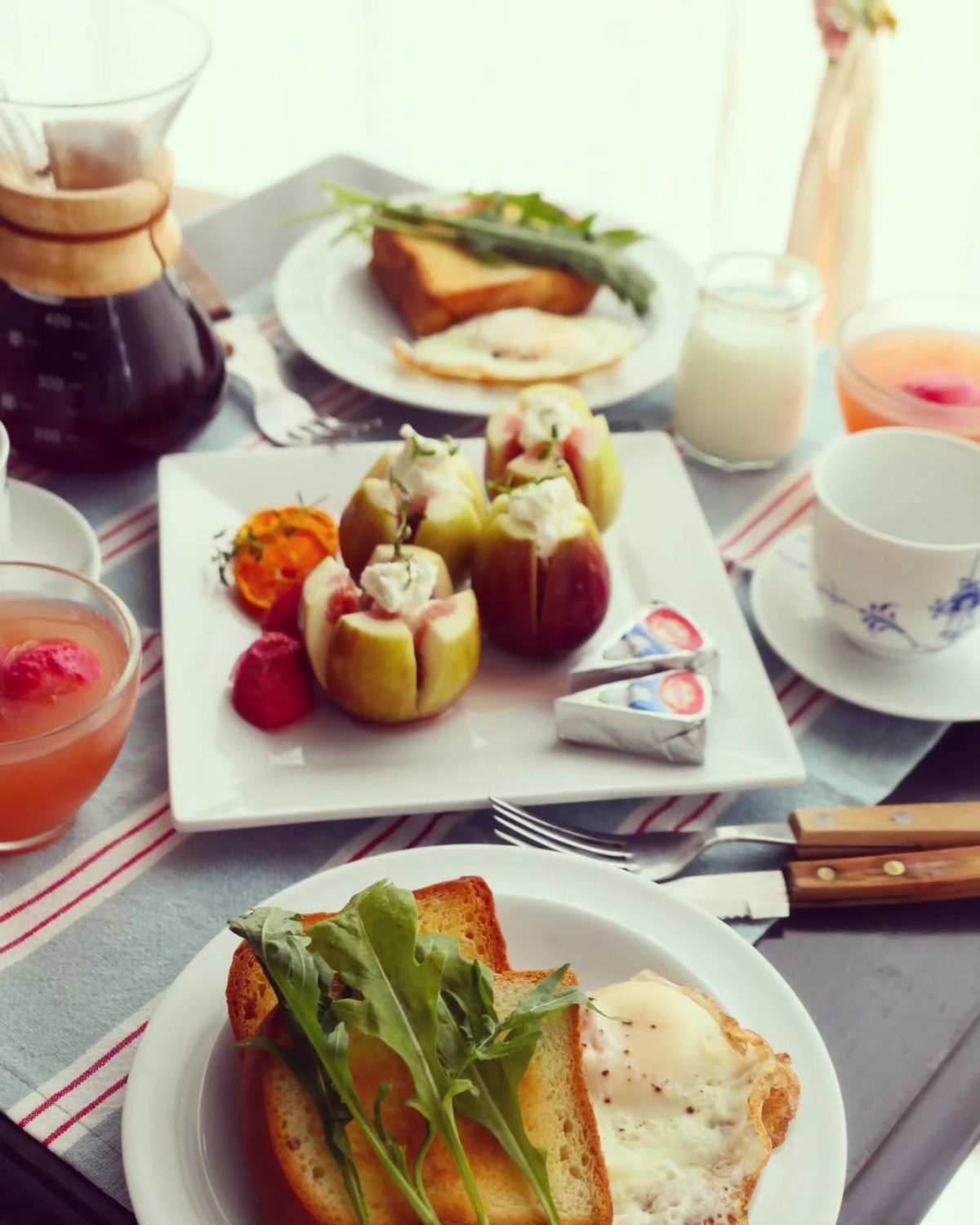 Korean brunch plate with stuffed fruit and salad