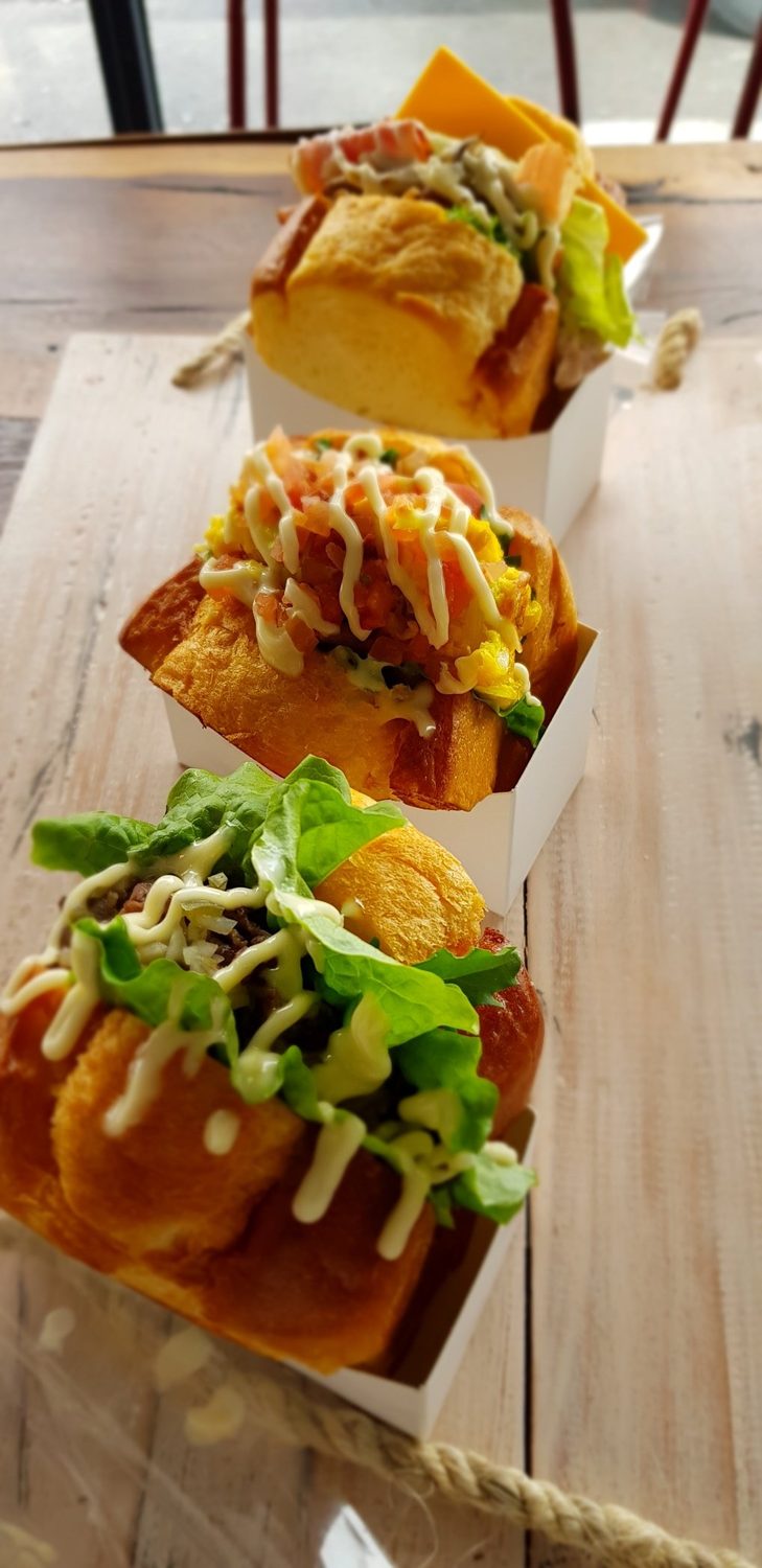 Korean street-style toast sandwich with sauce and greens