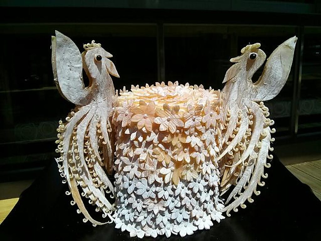 Ceremonial phoenix centerpiece built from dried squid